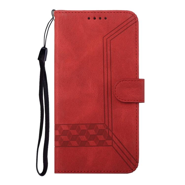 Funda de Cuero con Tapa y Tacto de Piel Cúbica para Huawei Enjoy 20E (Roja)