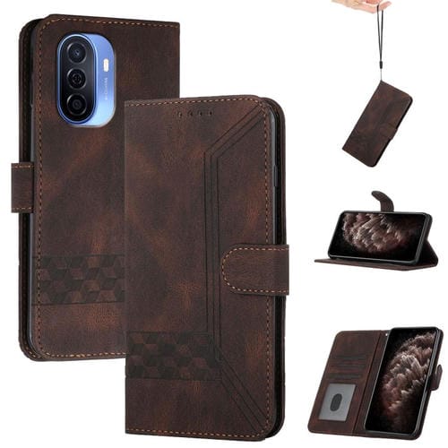 Funda de Cuero con Tapa Cúbica para Huawei Enjoy 50 Nova Y70 (Marrón)