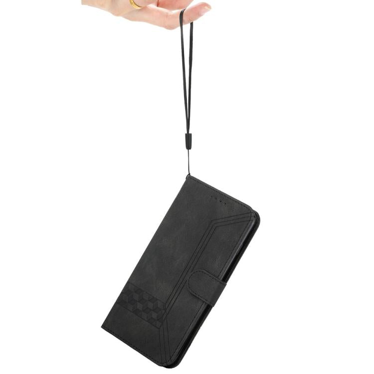 Funda de Cuero con Tapa y Tacto de Piel Cúbica para Huawei Enjoy 50 Pro/Nova Y90 (Negra)