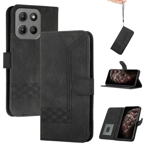 Funda de Cuero con Tapa y Tacto de Piel Cúbica para Motorola Moto G15 (Negra)