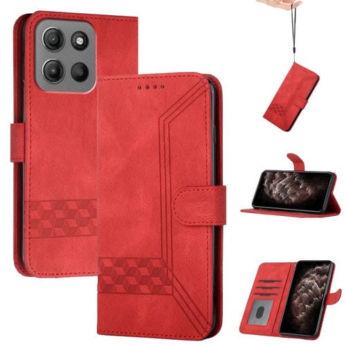 Funda de Cuero con Tapa y Tacto de Piel Cúbica para Motorola Moto G15 (Roja)