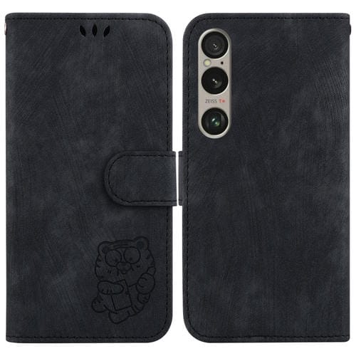 Funda de Cuero para Sony Xperia 1 Vi con Relieve Little Tiger (Negro)