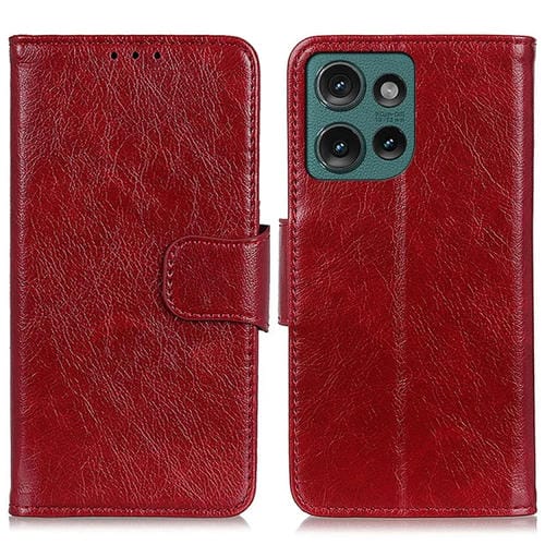 Funda de Cuero con Tapa y Textura Nappa para Motorola Edge 50 Neo (Rojo)