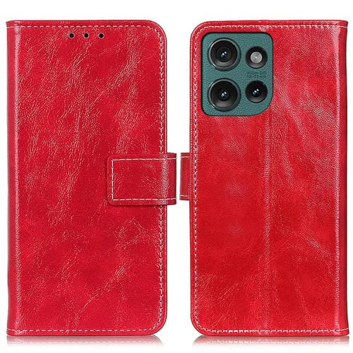 Funda de Cuero Retro Crazy Horse para Motorola Edge 50 (Rojo)