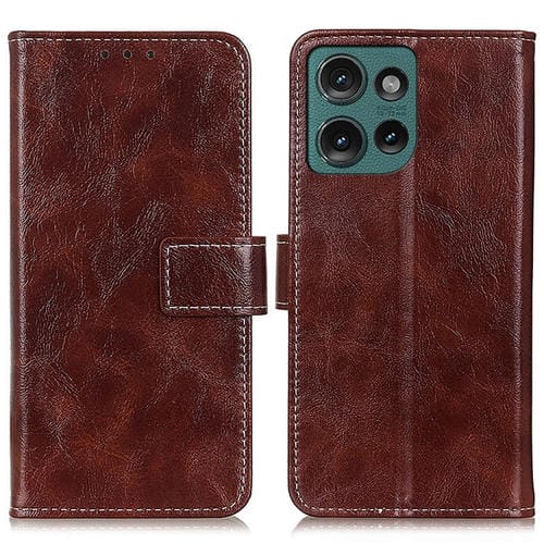 Funda de Cuero Retro Crazy Horse para Motorola Edge 50 Neo (Marrón)