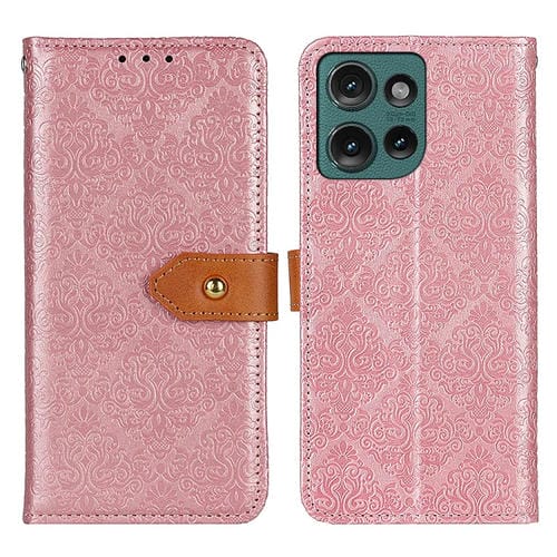 Funda de Cuero con Tapa y Diseño Floral Europeo para Motorola Edge 50 Neo (Rosa)