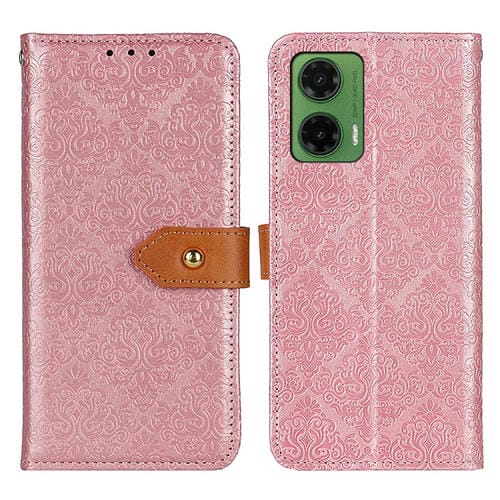 Funda de Cuero con Tapa para Motorola Moto G35 5G con Diseño Floral en Relieve (Rosa)