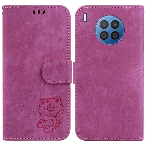 Funda para Huawei Nova 8I Honor 50 Lite Cuero con Relieve Little Tiger (Rojo Rosa)