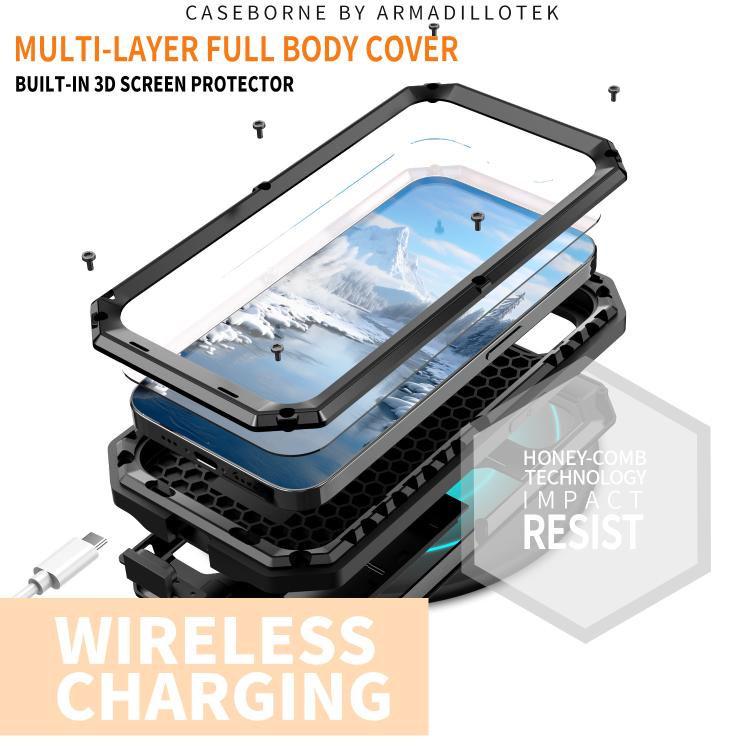 Funda para teléfono R-Just iPhone 16E soporte impermeable IP54 cámara deslizante (Negra)
