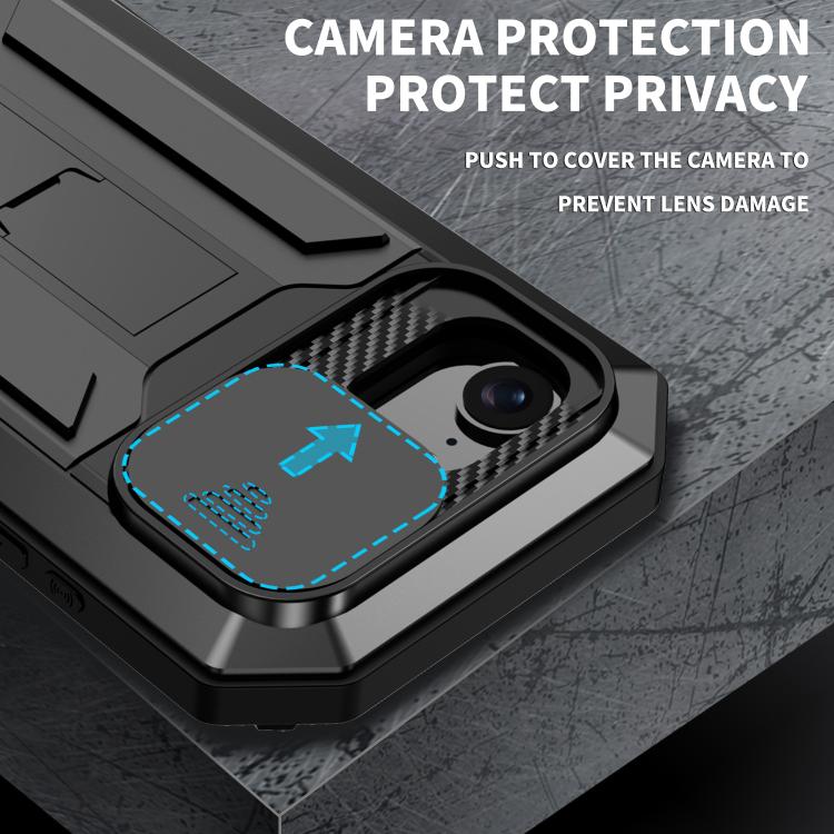 Funda para teléfono R-Just iPhone 16E soporte impermeable IP54 cámara deslizante (Negra)