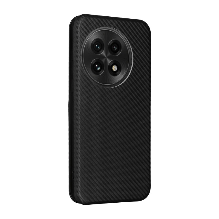 Funda de Cuero con Tapa y Textura de Fibra de Carbono para OnePlus 13 (Negra)