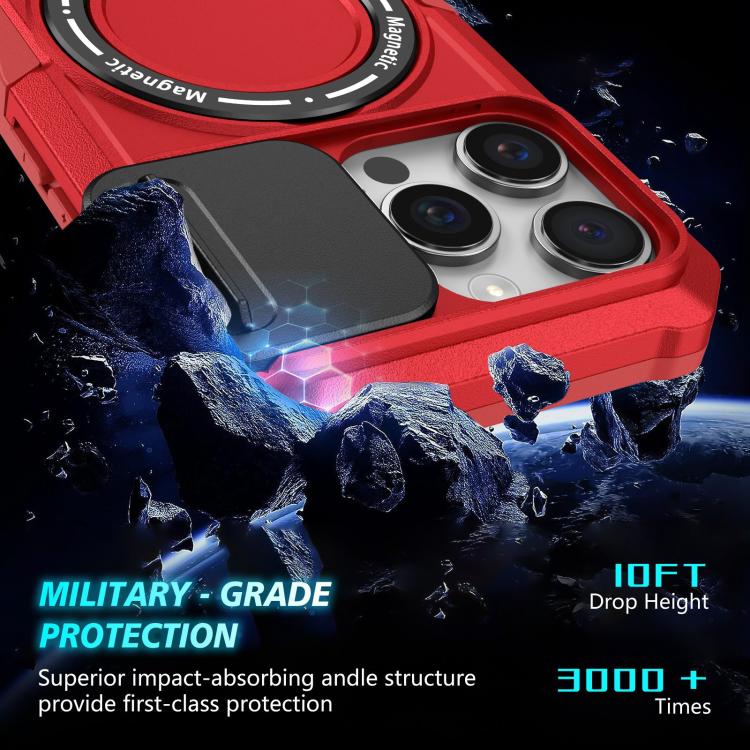 Funda híbrida TPU y PC con Soporte Magsafe y Protección para iPhone 16 Pro Max (Rojo)