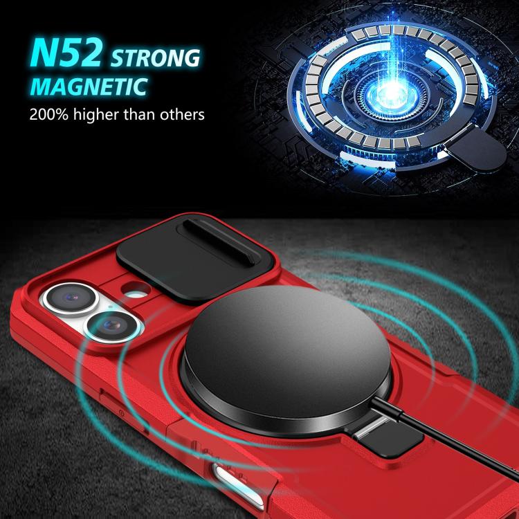 Funda híbrida TPU PC con Soporte Magsafe y Protección deslizante para iPhone 16 Plus (Rojo)
