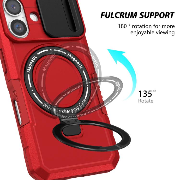 Funda híbrida TPU PC con Soporte Magsafe y Protección deslizante para iPhone 16 Plus (Rojo)