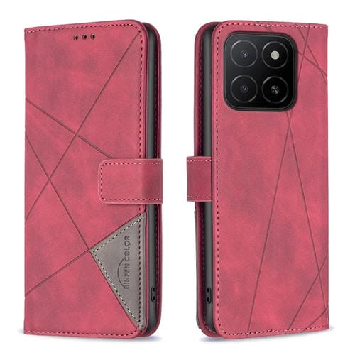 Funda de Cuero con Textura de Rombos y Hebilla Magnética para Honor X5B (Rojo)