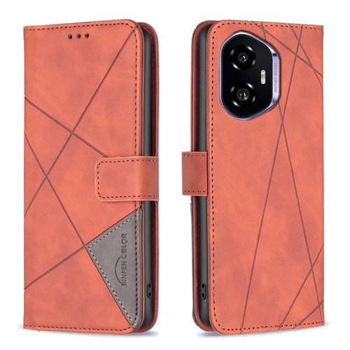 Funda de Cuero para Honor 300 con Textura de Rombos y Hebilla Magnética (Marrón)