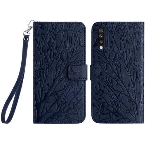 Funda para Teléfono Samsung Galaxy A50 Cuero Patrón En Relieve Tree Birds (Azul)