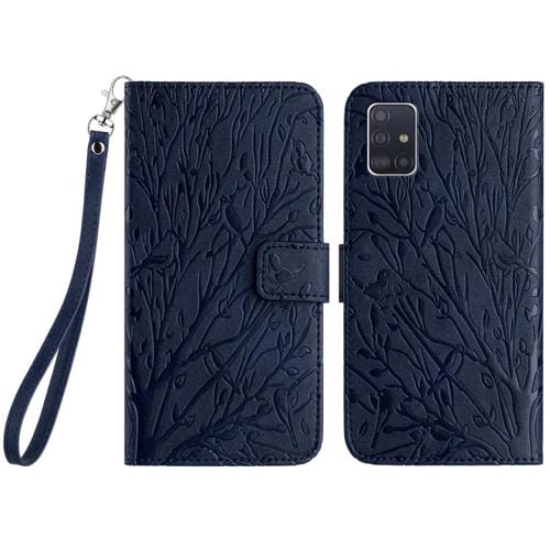 Funda para Teléfono Samsung Galaxy A71 4G Cuero Patrón En Relieve Tree Birds (Azul)