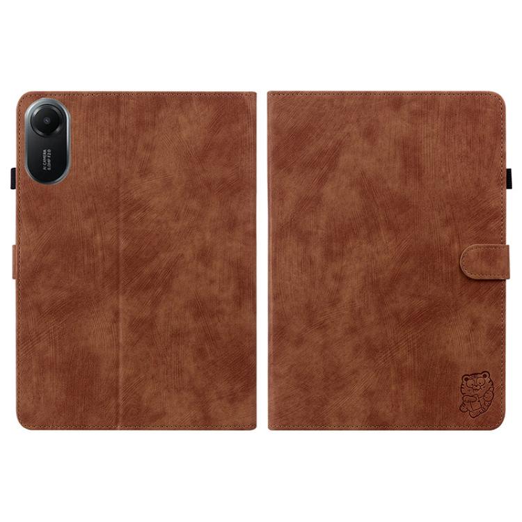 Funda de cuero con tapa y diseño de tigre para Redmi Pad 2 / Redmi Pad SE 11 2025 (marrón)