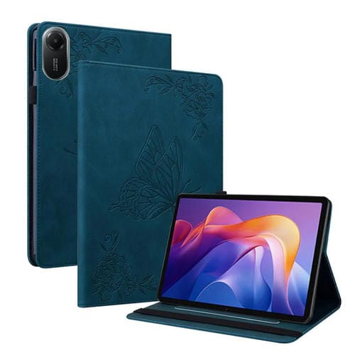 Funda de cuero con relieve de mariposa para Redmi Pad 2 / Redmi Pad SE 11 2025 (azul)