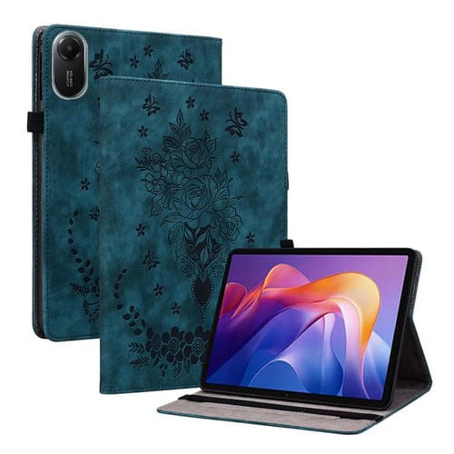 Funda de cuero con relieve mariposa rosa para Redmi Pad 2 / Redmi Pad SE 11 2025 (azul oscuro)
