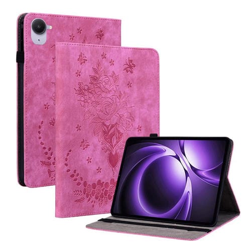 Funda de cuero con relieve de mariposa rosa para tableta Xiaomi Redmi K Pad de 8,8 pulgadas (rojo rosa)