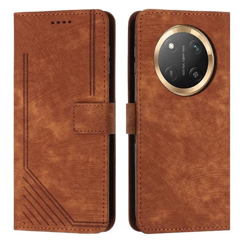 Funda de Cuero Honor X9C/X60 Pro con Diseño de Rayas y Tacto Sedoso (Marrón)