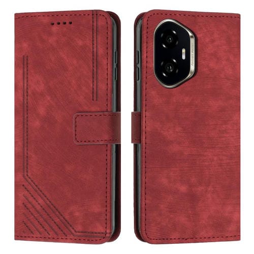 Funda de Cuero para Honor 300 con Diseño de Rayas y Tacto Agradable (Rojo)