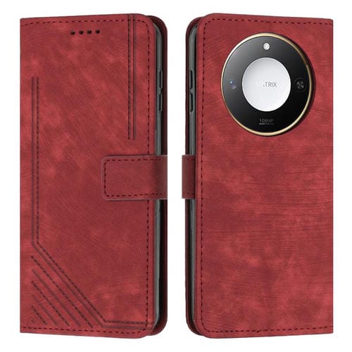 Funda de Cuero Honor X60/X9C Estampado de Rayas Tacto Inteligente con Cordón (Rojo)