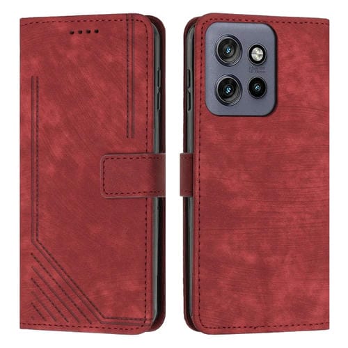 Funda de Cuero Motorola Edge 50 Neo Diseño de Rayas Tacto Agradable (Rojo)