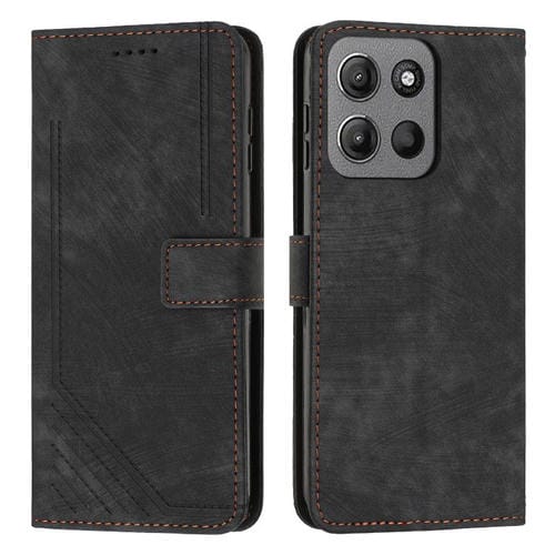 Funda de Cuero Motorola Moto G15 con Diseño de Rayas y Tacto Agradable (Negro)