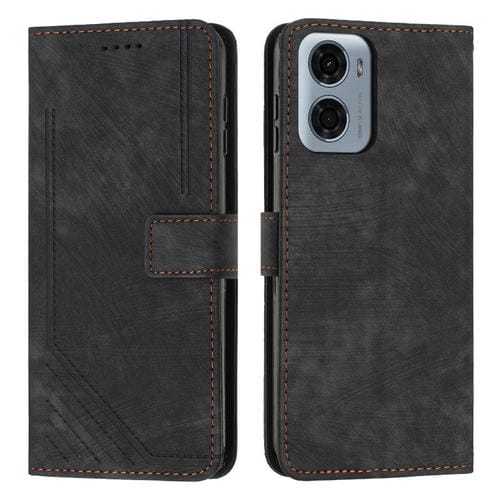 Funda de Cuero Motorola Moto G05 con Diseño de Rayas y Tacto Agradable (Negro)