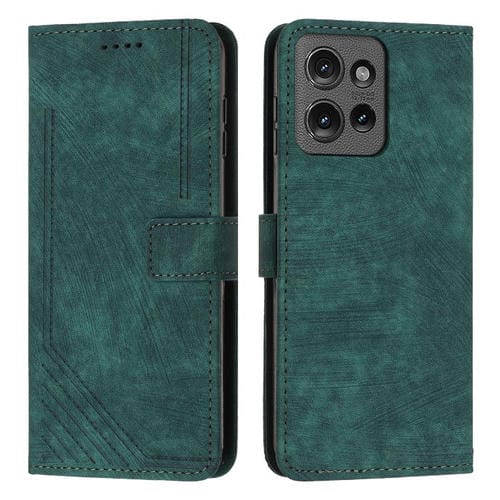 Funda de Cuero Motorola Moto G 5G 2025 con Diseño de Rayas y Cordón (Verde)