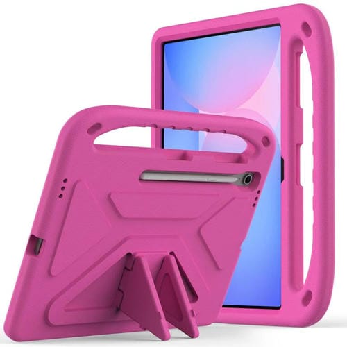 Funda de EVA a prueba de golpes con asa y soporte para Samsung Galaxy Tab S10 FE+ (rosa y rojo)