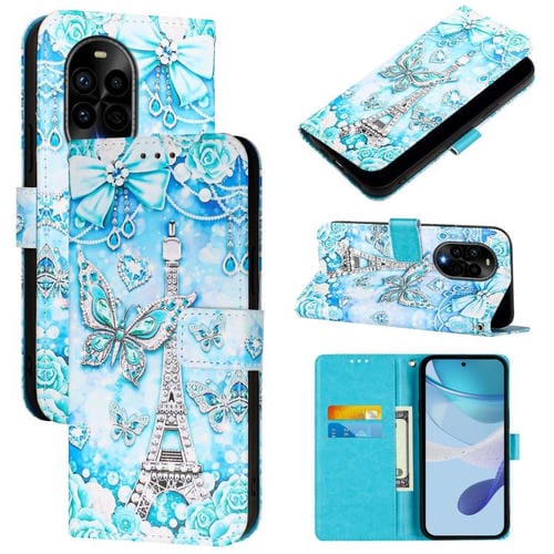 Funda de Cuero Huawei Nova 13 Pro con Patrón de Mariposa En Forma de Torre (Colores)