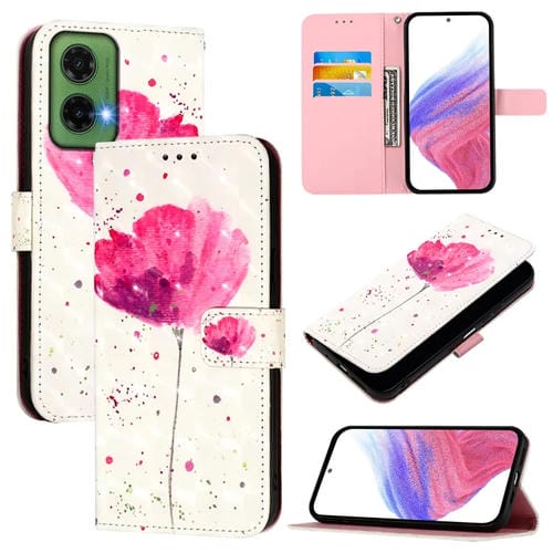 Funda de Cuero con Tapa Horizontal y Pintura 3D para Motorola Moto G35 (Flor)