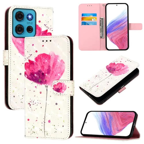 Funda de Cuero con Tapa Horizontal y Pintura 3D para Motorola Moto G75 5G (Flor)