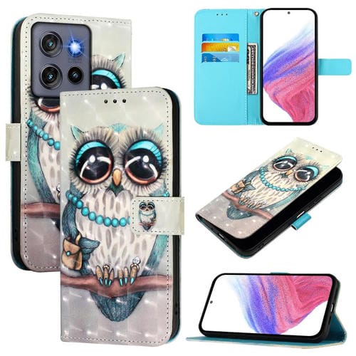 Funda de Cuero con Tapa Horizontal y Pintura 3D para Motorola Moto G Stylus 5G 2025 (Búho Gris)