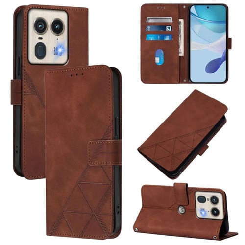 Funda de Cuero con Tapa y Relieve 3D para Motorola Edge 50 5G (Marrón)