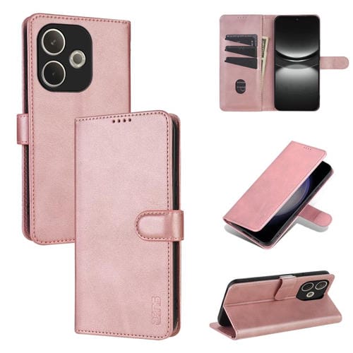 Funda de Piel con Tapa Azns con Textura de Becerro para Oppo A5 Energy / A5 Pro 5G (Oro Rosa)