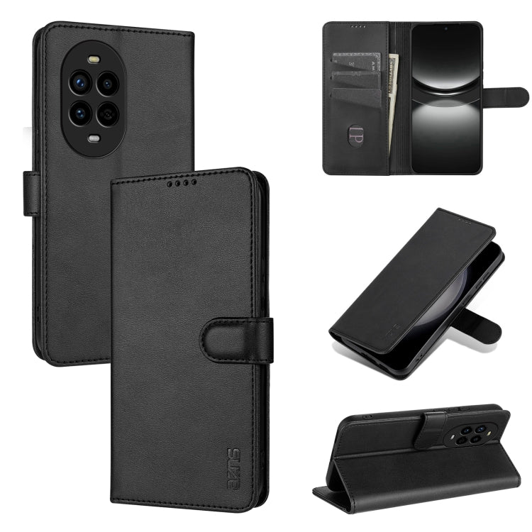 Funda de Piel con Tapa y Textura de Piel de Becerro Azns para Huawei Nova 13 Pro (Negra)