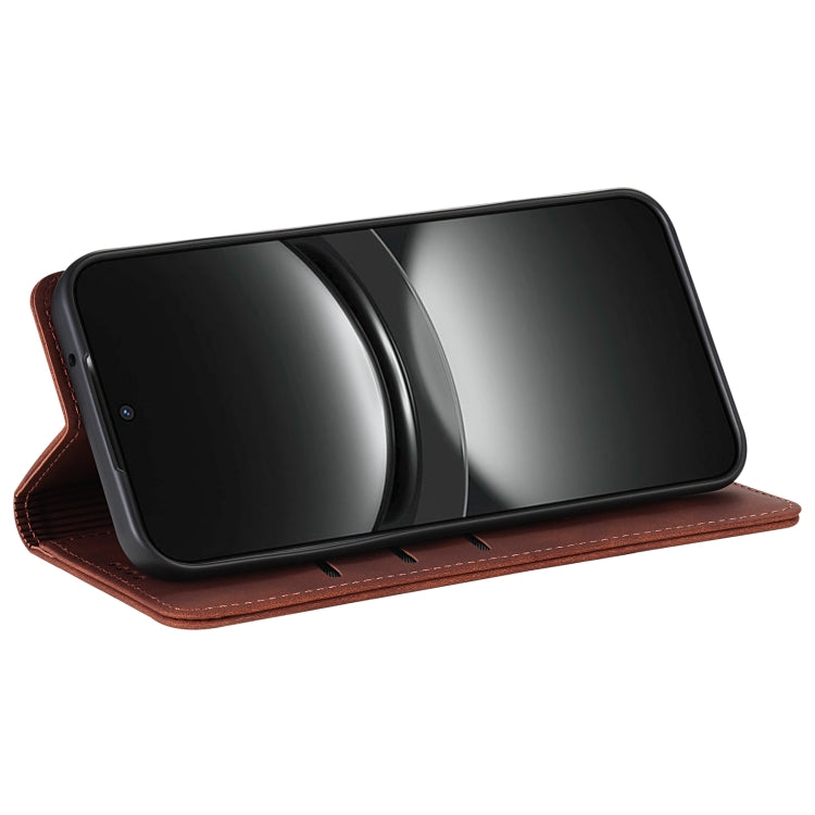 Funda de Piel Sintética con Tapa y Textura de Piel de Becerro Azns para Huawei Mate 70 Pro/70 Pro+ (Marrón)