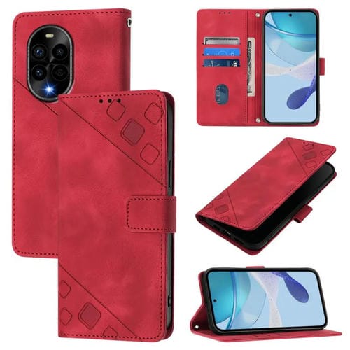 Funda de Piel con Relieve para Teléfono Huawei Nova 13 Pro (Roja)