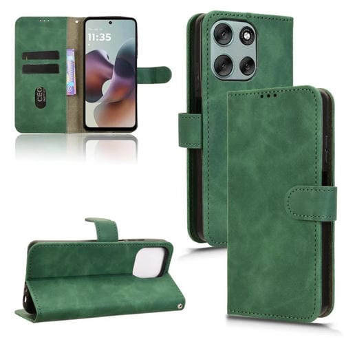 Funda de cuero con tapa magnética y diseño de piel para Motorola Moto G56 5G (verde)