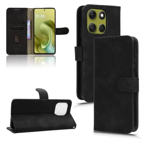Funda de cuero con tapa magnética y diseño de piel para Motorola Moto G86 Power 5G (negro)