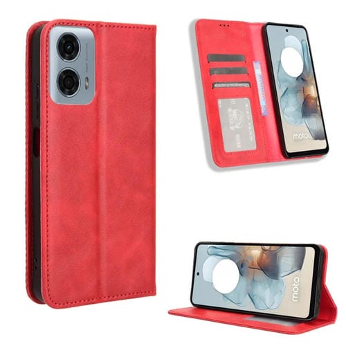 Funda de Cuero Motorola Moto G45 5G G34 5G con Textura Retro y Hebilla Magnética (Roja)