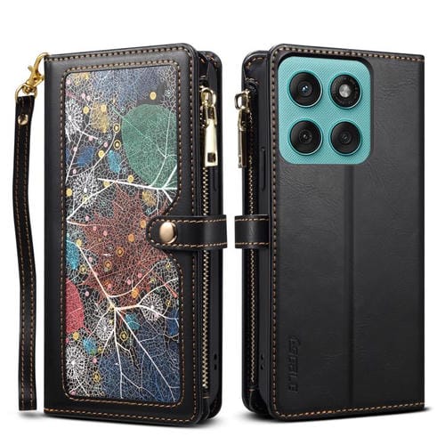 Funda de cuero RFID con cremallera y cordón para Motorola Moto G86 5G ESEBLE Star Series (negro)