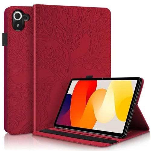 Funda de cuero con relieve para tableta Xiaomi Redmi K Pad Tree Life Series (roja)