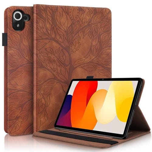 Funda de cuero con relieve para tableta Xiaomi Redmi K Pad Tree Life Series (marrón)
