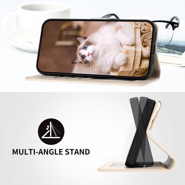 Funda de Piel para iPhone 16E con Dibujos de Gatos (Beige y Blanco)